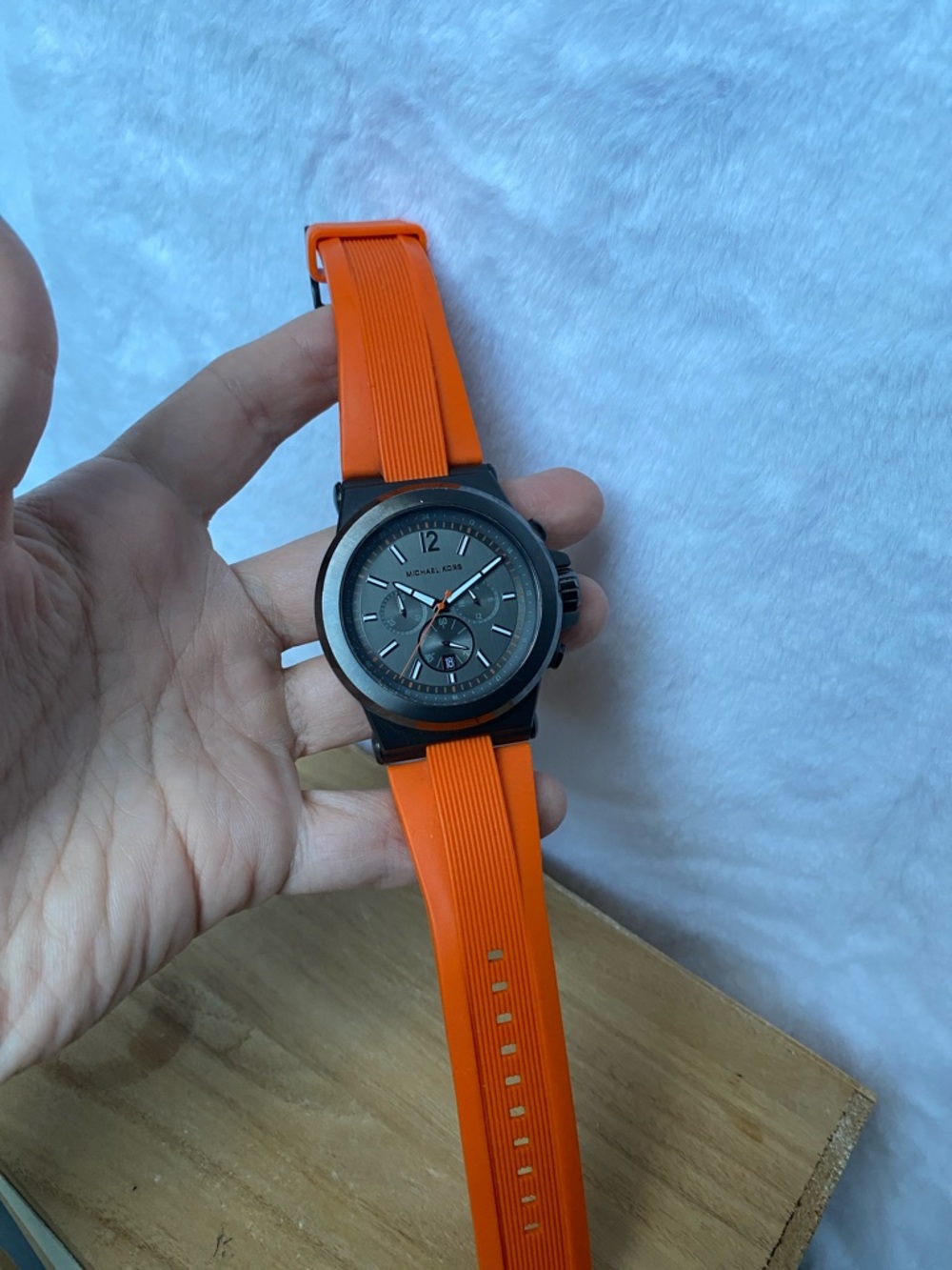 Michael Kors Men's Gray Dial Watch with Orange Strap - Picture 2 of 4